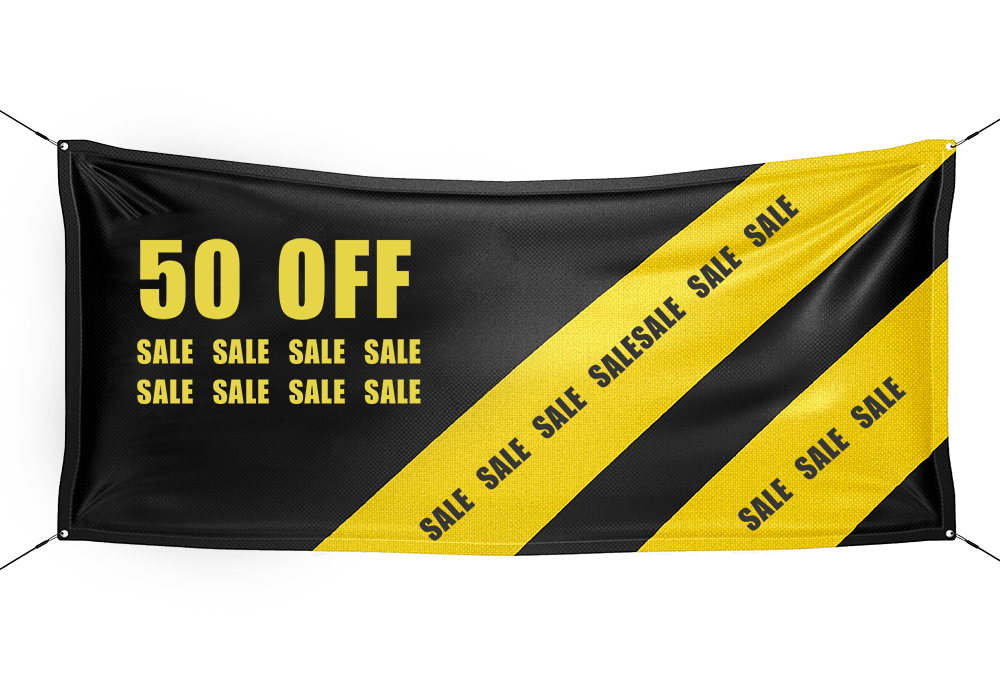 50 off banner black and yellow